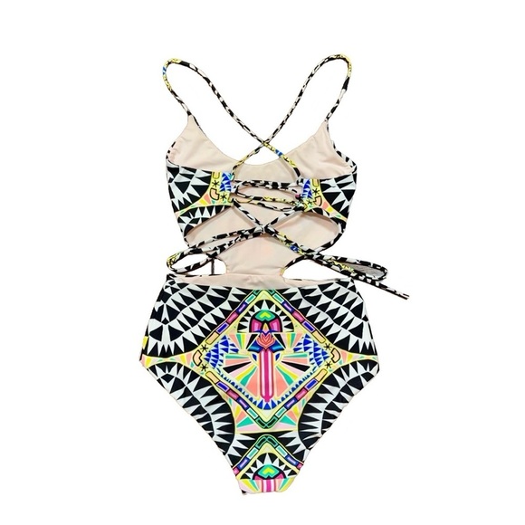 Mara Hoffman Cosmic Fountain Lace Up Cut Out One Piece Swimsuit Bathing Suit - Picture 9 of 15